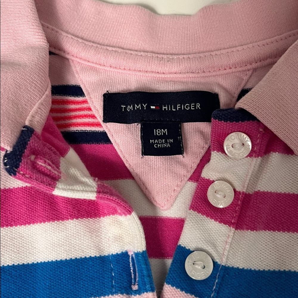 Set of 2 Tommy Hilfiger 18M Striped Pink Short Sleeve Collared Dresses - Picture 3 of 6